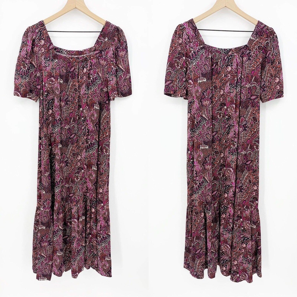 Maeve Anthropologie Midi Dress Paisley Tiered S Boho Cottagecore Prairie Artsy - Picture 3 of 8